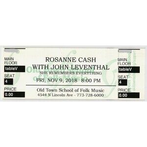 2018 Rosanne Cash John Leventhal Complete Unused Concert Ticket Stub Chicago IL